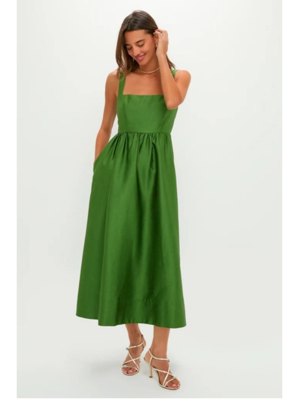 New Tuckernuck Green Dupioni Esme Midi Dress XS Formal Wedding Guest Elegance - Picture 5 of 11